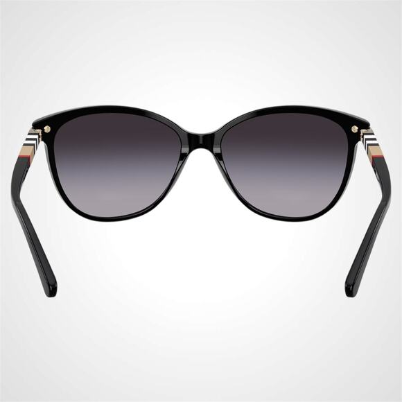 New Burberry Sunglasses Black Cat Eye Check Arms Gold Hardware Womens BURBERRY